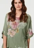 Izabel London Khaki Floral 3/4 Sleeve Layered Tunic Blouse - 8 Image 3