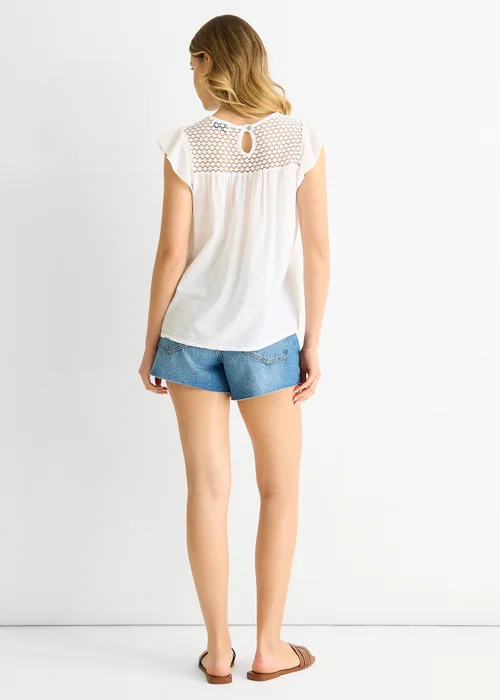 Gini London White Crochet Panel Viscose Loose Fit Top - L/XL Image 2