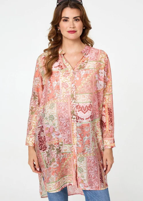 Izabel London Pink Printed Long Sleeve Longline Shirt - 18 Image 4