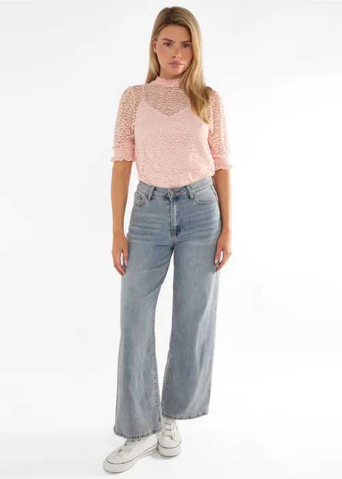 Gini London Blush High Neck Lace Loose Fit Blouse - 14 Image 1