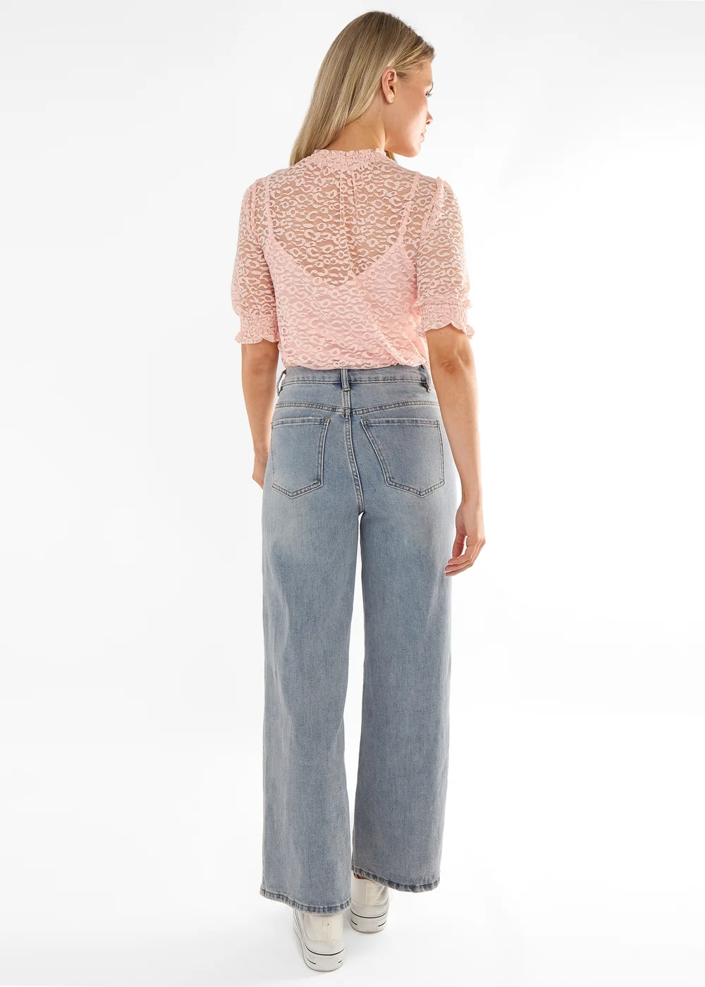 Gini London Blush High Neck Lace Loose Fit Blouse - 14 Image 2