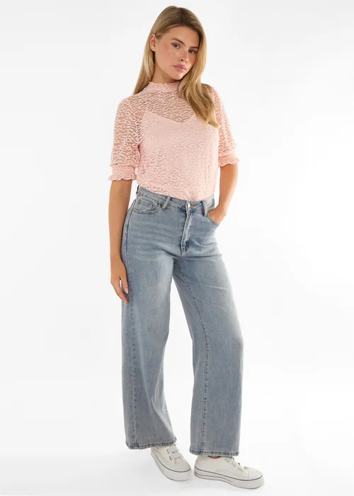 Gini London Blush High Neck Lace Loose Fit Blouse - 14 Image 4