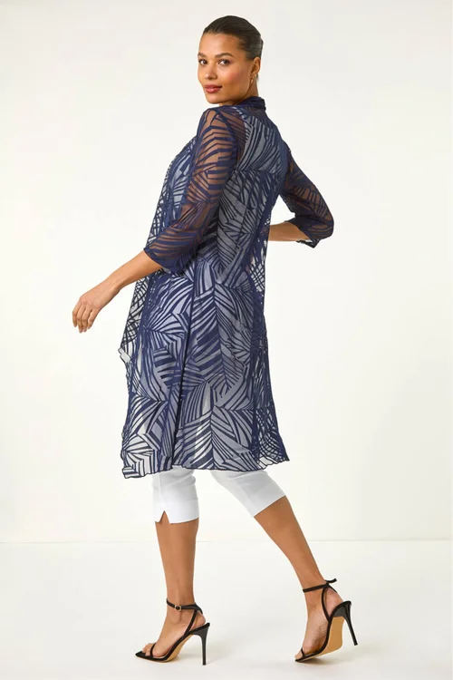 Roman Navy Mesh Burnout Longline Kimono - 14 Image 3