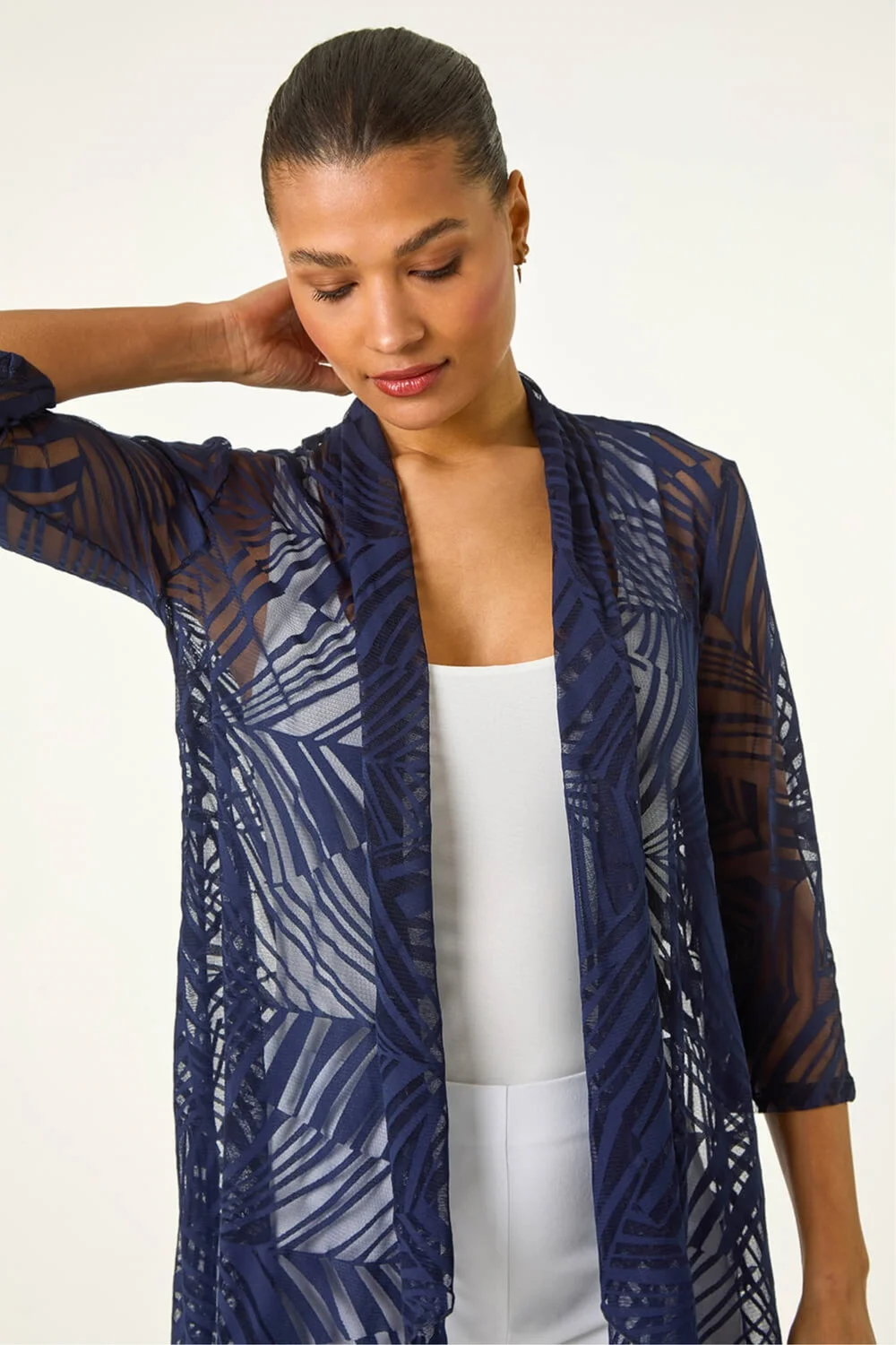 Roman Navy Mesh Burnout Longline Kimono - 14 Image 4