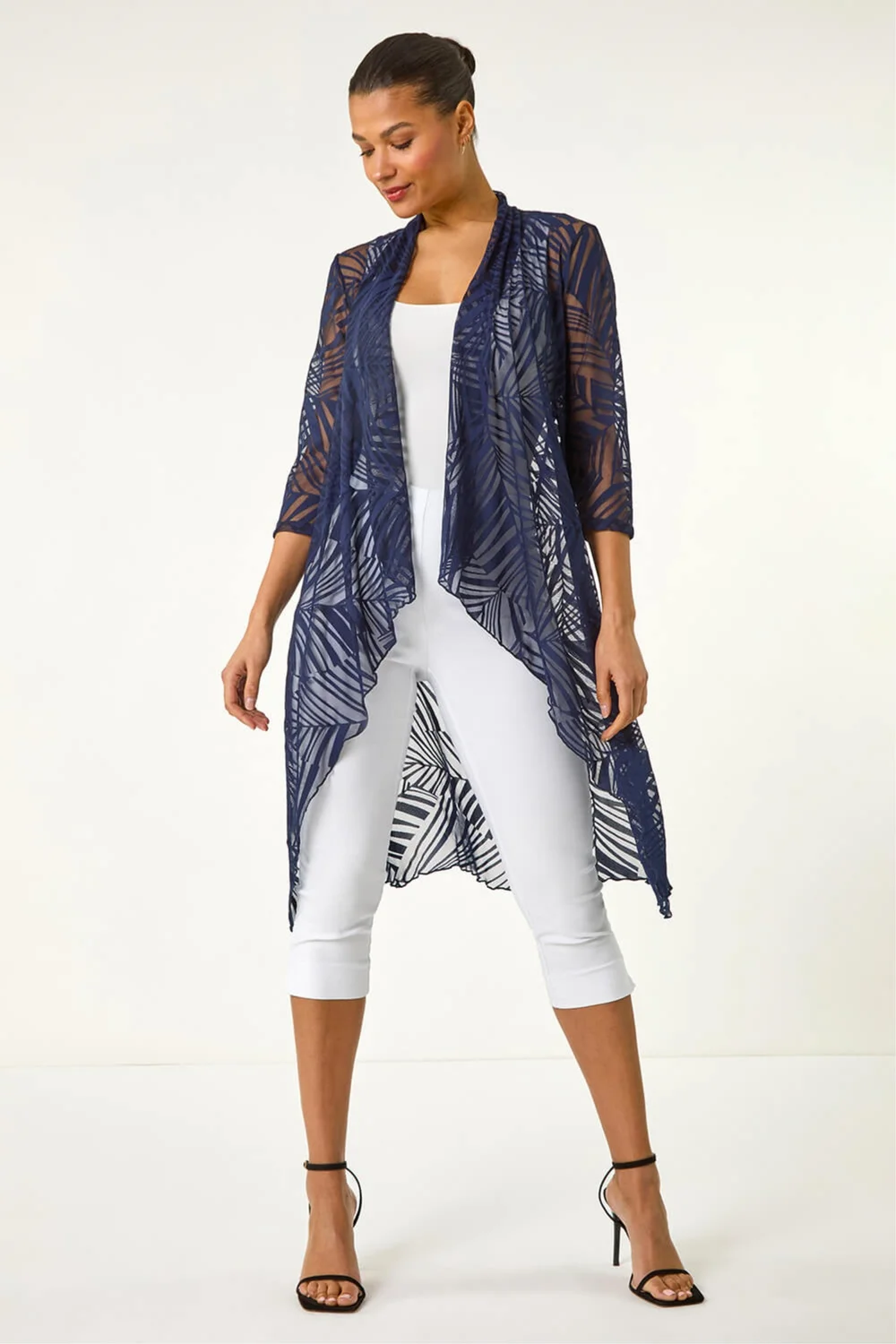 Roman Navy Mesh Burnout Longline Kimono - 14 Image 2