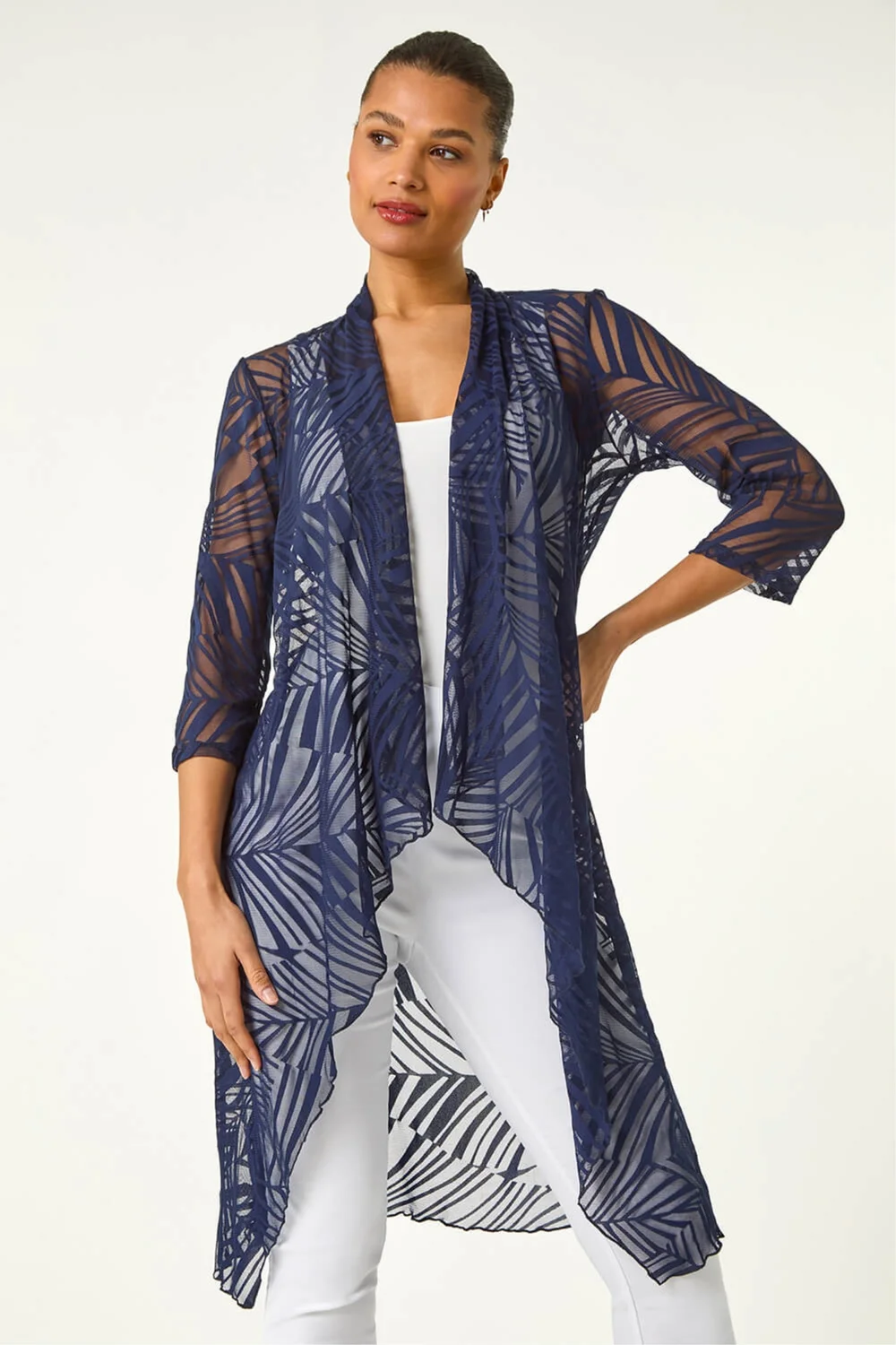 Roman Navy Mesh Burnout Longline Kimono - 14 Image 1