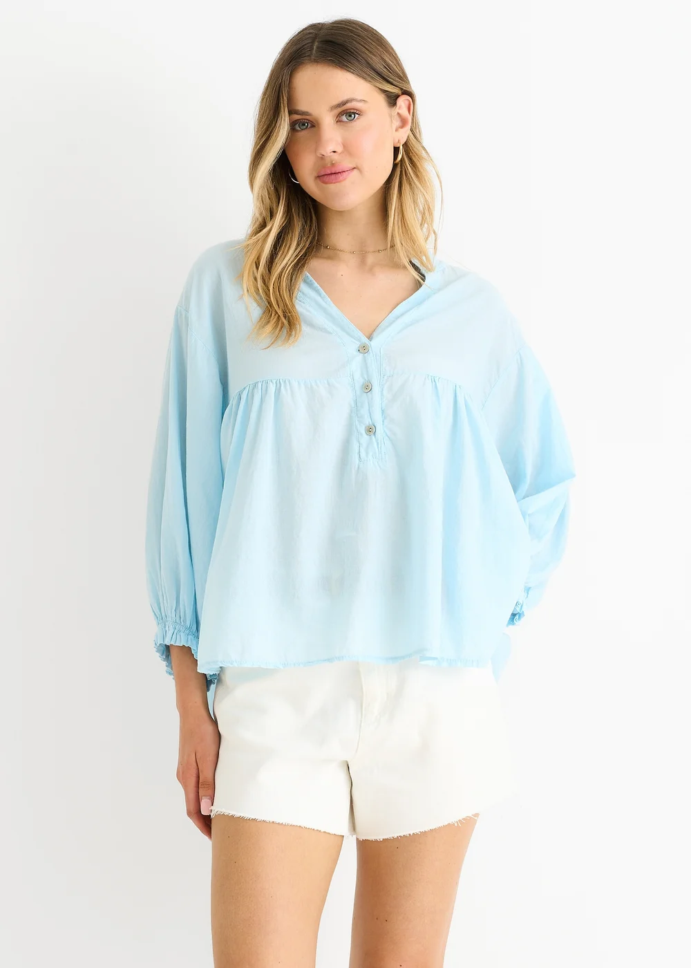 Gini London Sky Blue Cotton Oversized Top - M/L Image 3