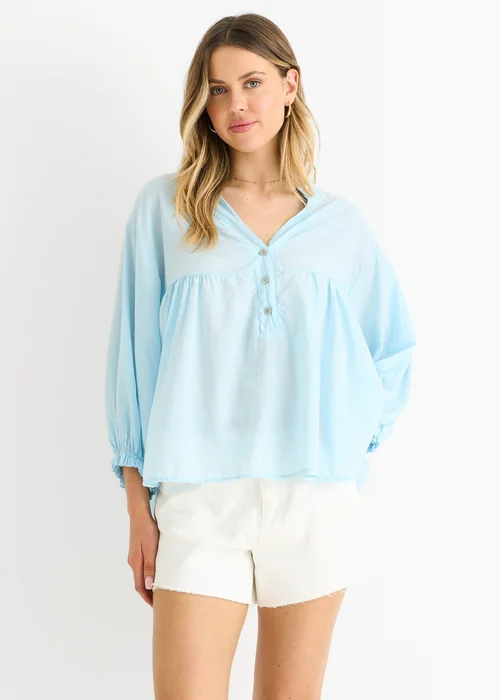 Gini London Sky Blue Cotton Oversized Top - M/L Image 3