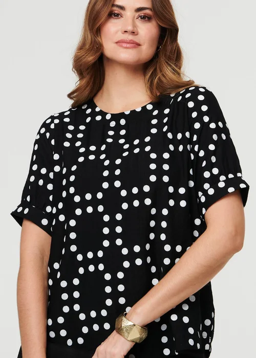 Izabel London Black Polka Dot Print Short Sleeve Blouse - 12 Image 3