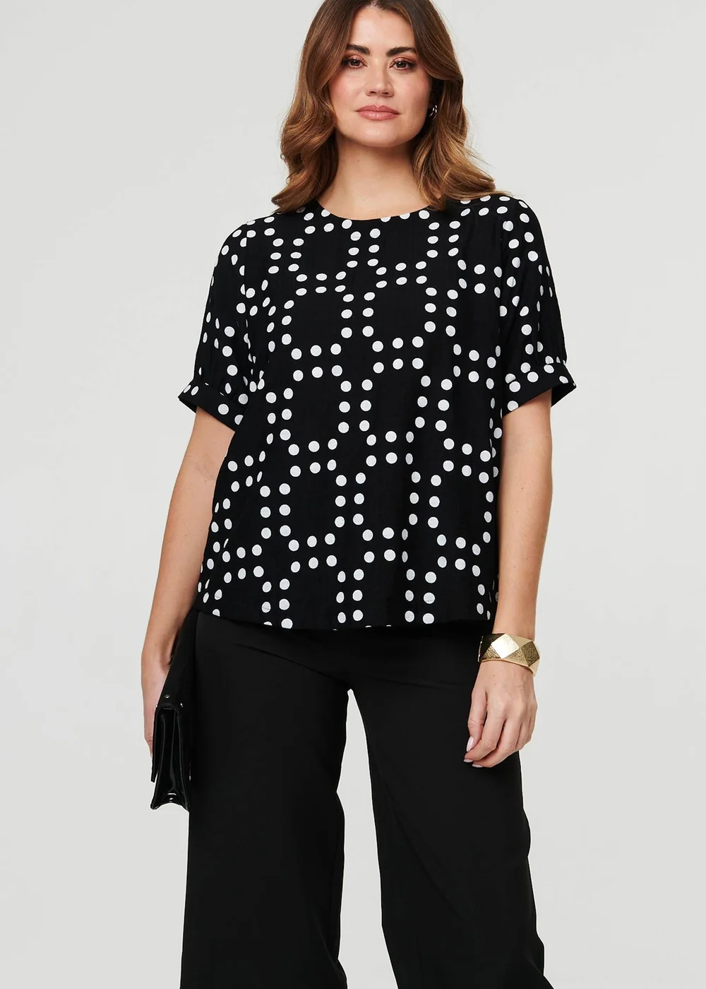 Izabel London Black Polka Dot Print Short Sleeve Blouse - 12 Image 4