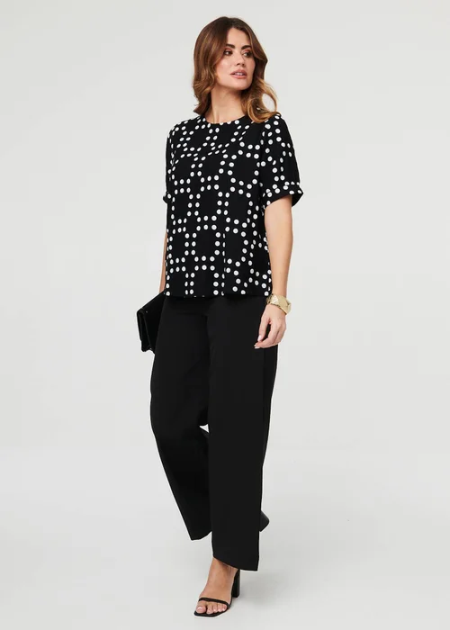 Izabel London Black Polka Dot Print Short Sleeve Blouse - 12 Image 1