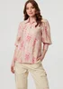 Izabel London Pink Floral Lace Trim 3/4 Puff Sleeve Shirt - 10 Image 4