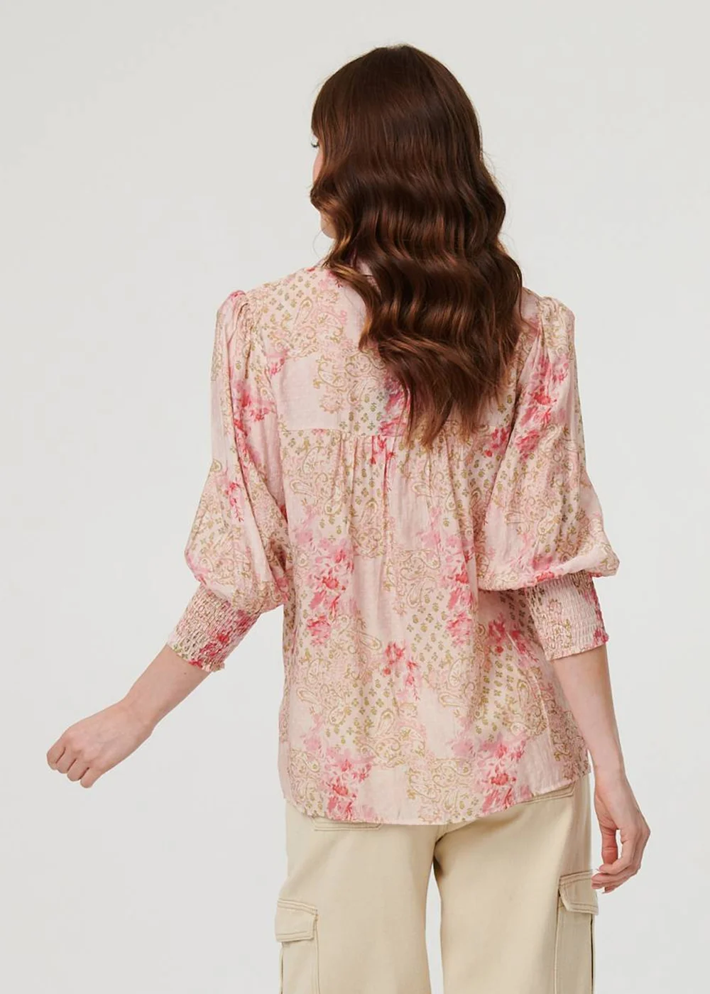 Izabel London Pink Floral Lace Trim 3/4 Puff Sleeve Shirt - 10 Image 2