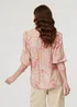 Izabel London Pink Floral Lace Trim 3/4 Puff Sleeve Shirt - 10 Image 2