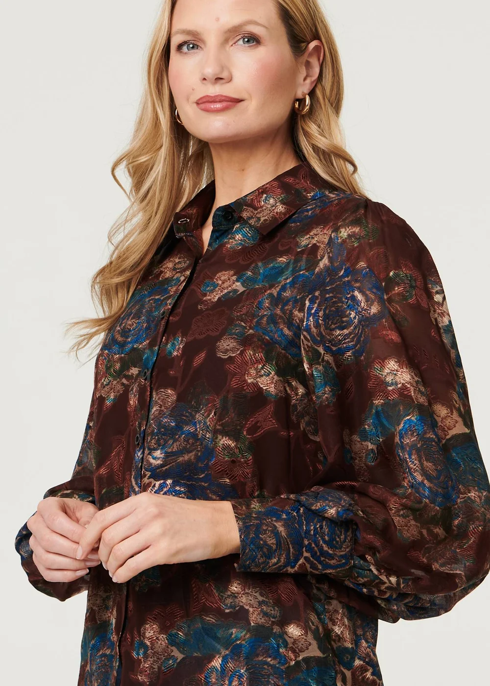 Izabel London Brown Printed Balloon Sleeve Relaxed Shirt - 16 Image 4