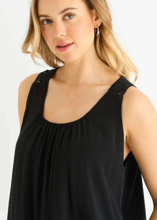 Gini London Black Crochet Panel Double Layer Long Top - S/M Image 3