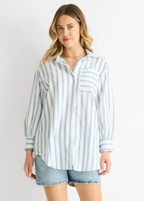 Gini London Blue Stripe Cotton Oversized Shirt - L/XL Image 1
