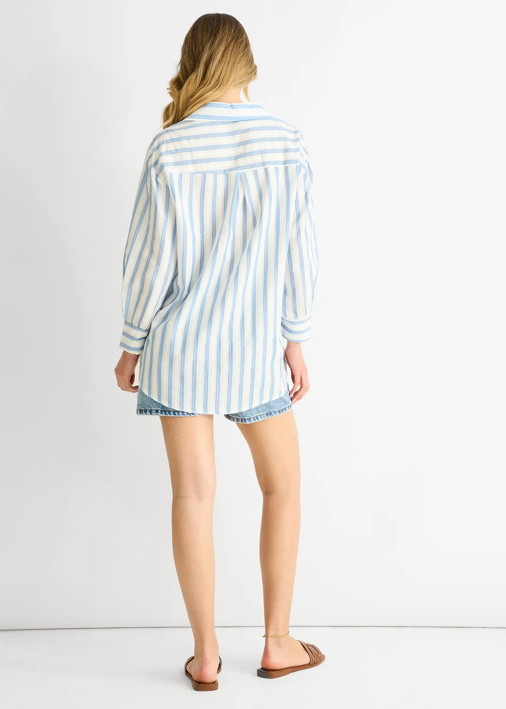 Gini London Blue Stripe Cotton Oversized Shirt - L/XL Image 2