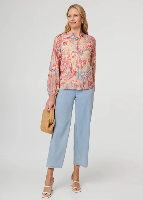 Izabel London Pink Abstract Long Sleeve Relaxed Blouse - 10 Image 1