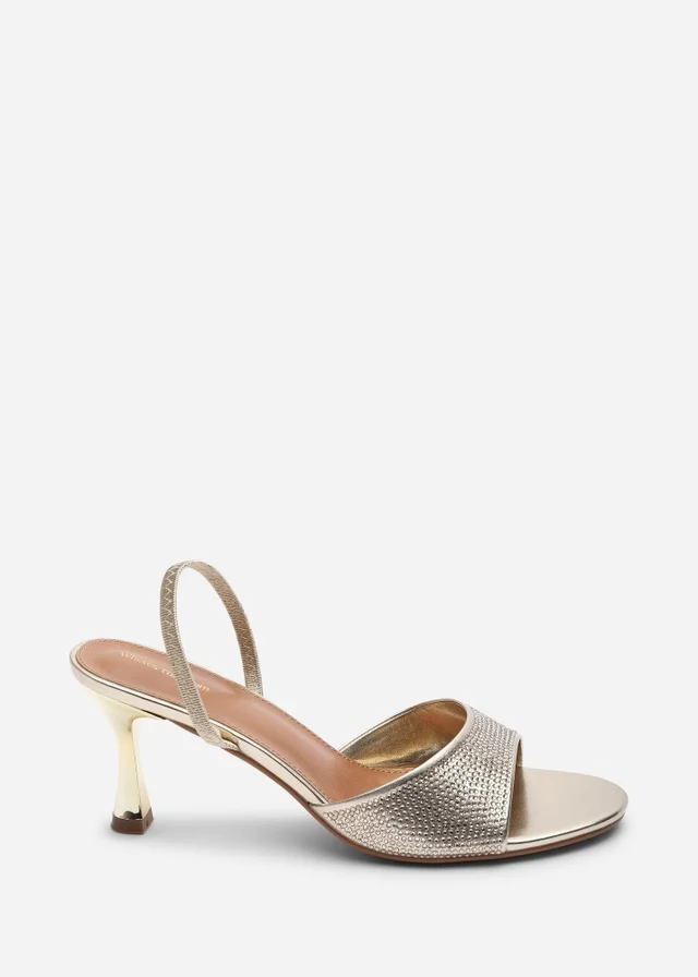 Where's That From Harmony Gold Open Toe Mid Heel Sandal With Sling back