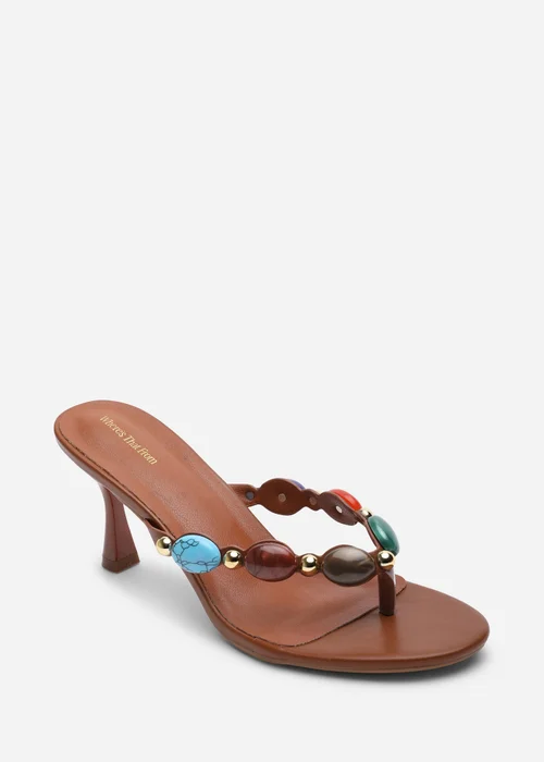 Where's That From Electra Jewel Embellished Tan Heeled Sandals - 5 Image 3