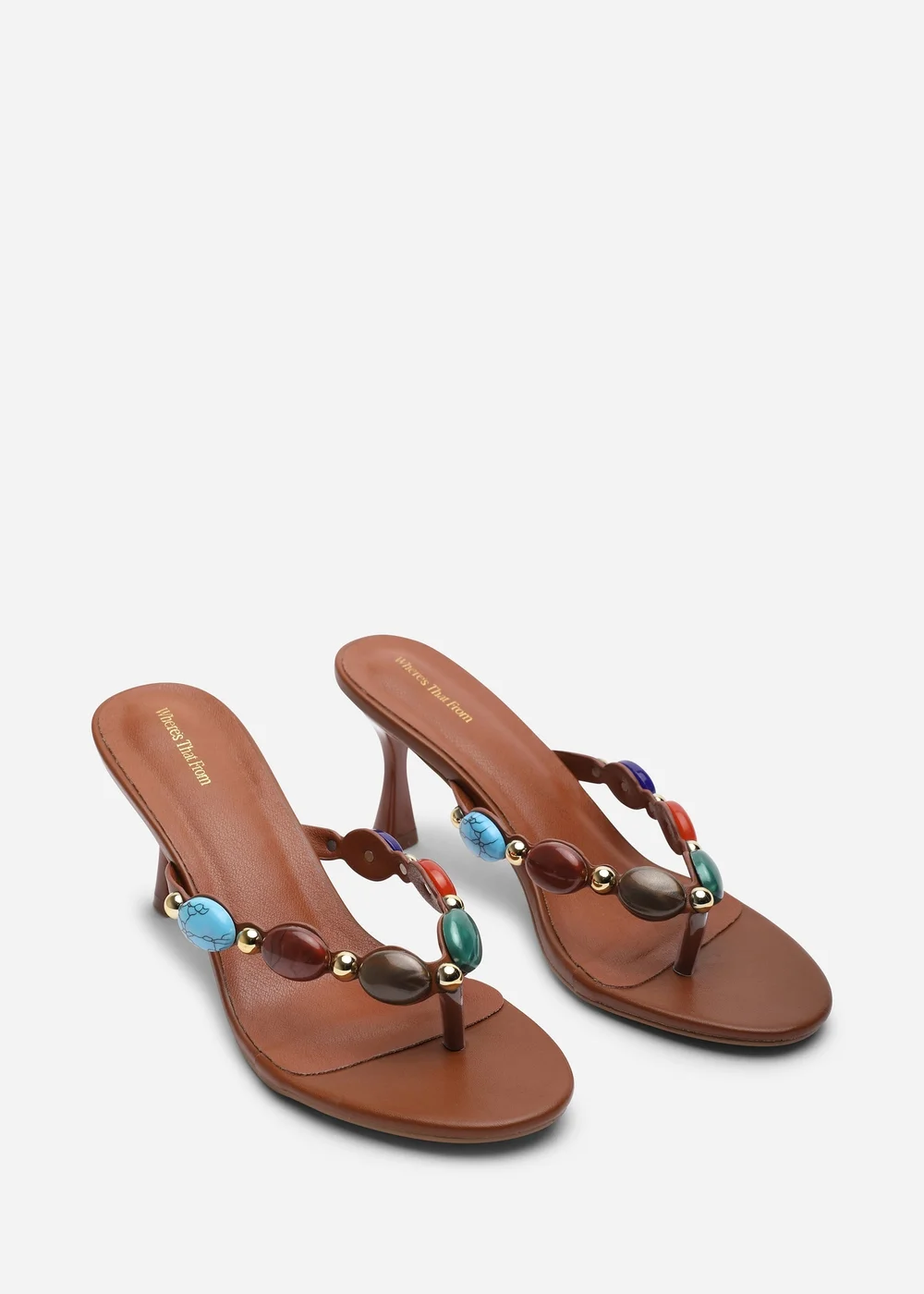 Where's That From Electra Jewel Embellished Tan Heeled Sandals - 5 Image 4