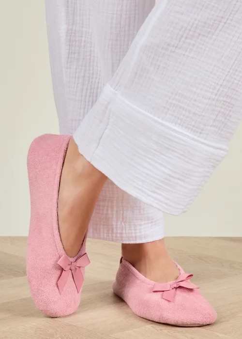 Totes Isotoner Pastel Pink Terry Ballerina Slippers - 3-4 Image 1