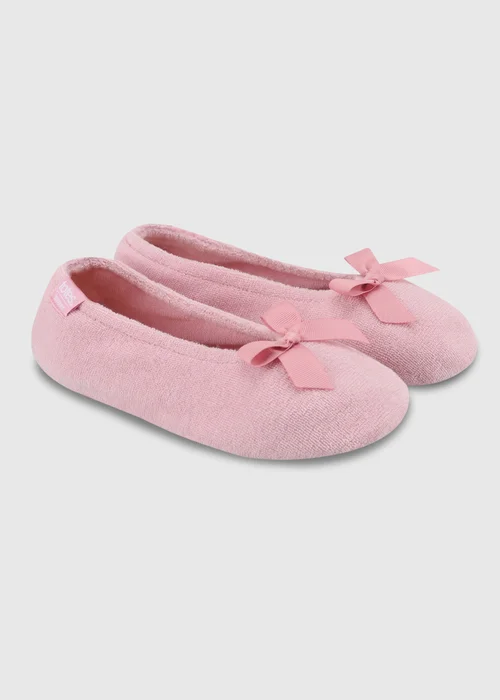 Totes Isotoner Pastel Pink Terry Ballerina Slippers - 3-4 Image 2