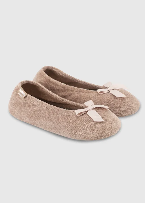 Totes Isotoner Light Brown Terry Ballerina Slippers - 3-4 Image 2