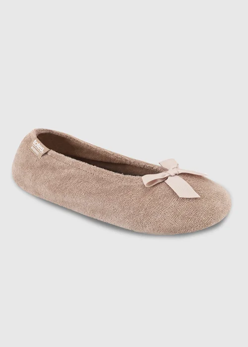 Totes Isotoner Light Brown Terry Ballerina Slippers - 3-4 Image 3
