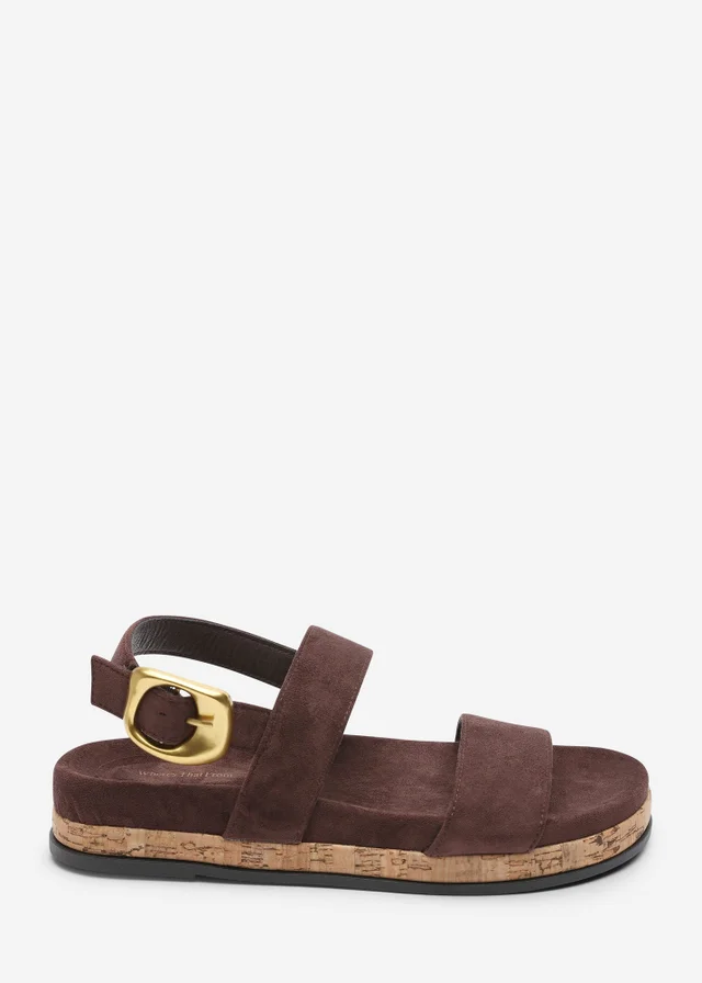 Where's That From Banyan Double Strap Flatform Dark Brown Faux Suede Sandal