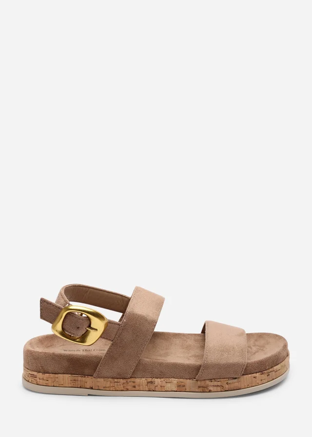 Where's That From Banyan Double Strap Flatform Camel Faux Suede Sandal