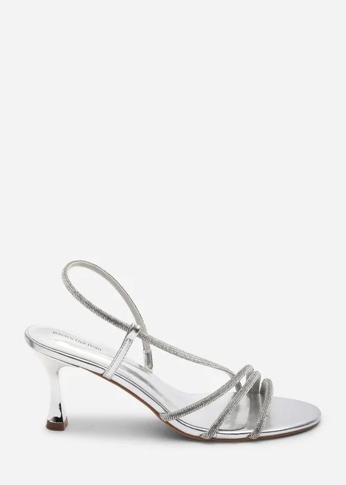 Where's That From Gloria Diamante Strappy Low Heeled Silver Metallic Sandals - 5 Image 1