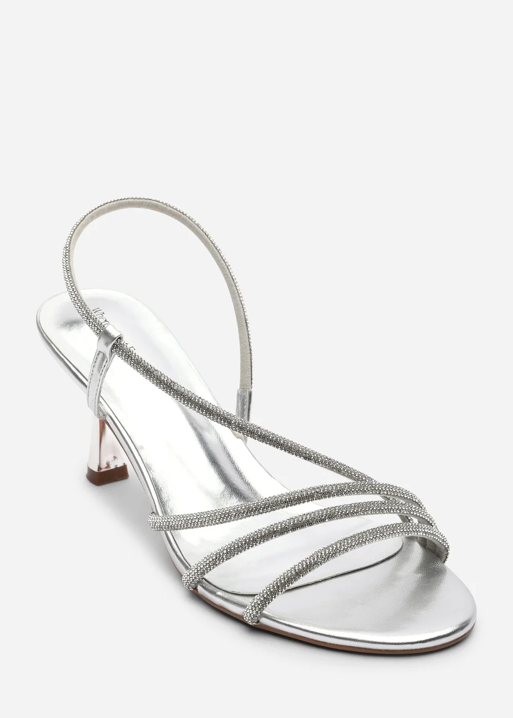 Where's That From Gloria Diamante Strappy Low Heeled Silver Metallic Sandals - 5 Image 3