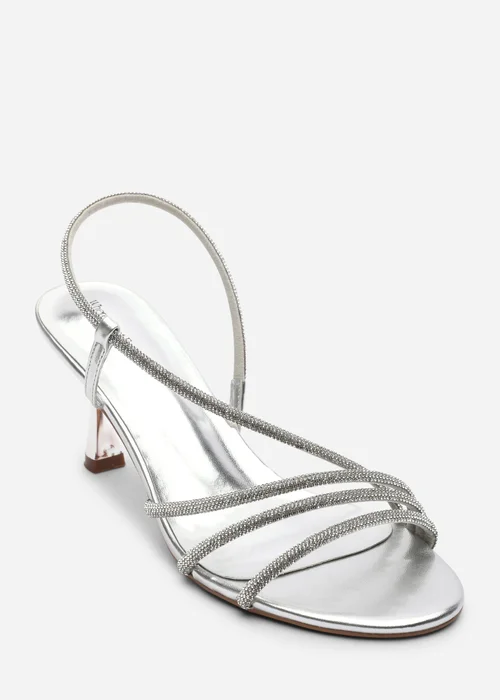 Where's That From Gloria Diamante Strappy Low Heeled Silver Metallic Sandals - 5 Image 3