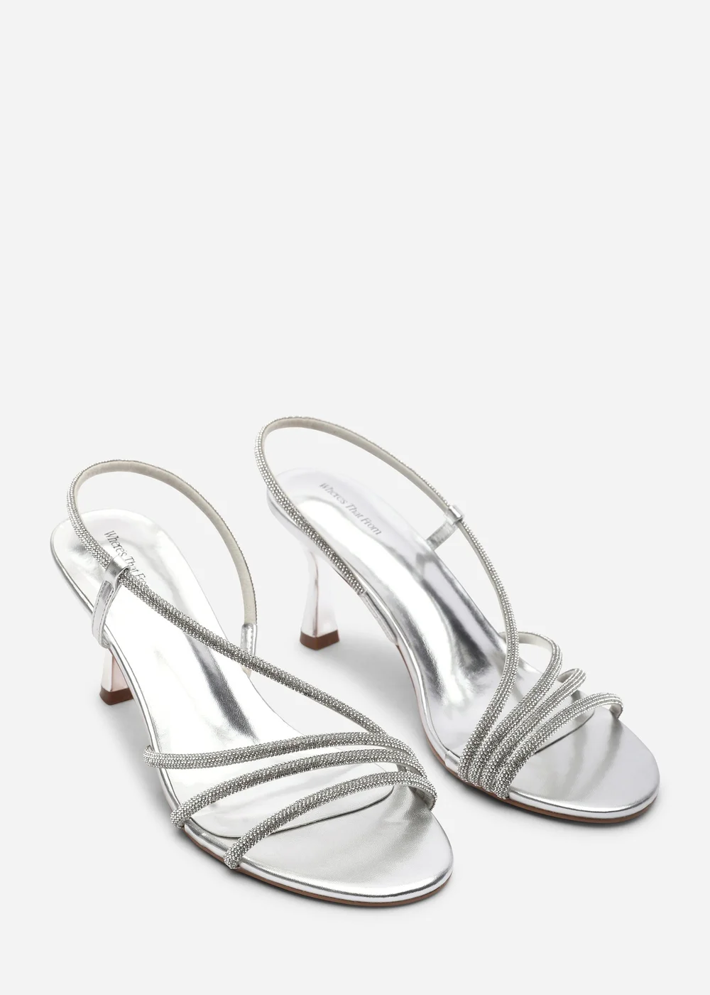 Where's That From Gloria Diamante Strappy Low Heeled Silver Metallic Sandals - 5 Image 4