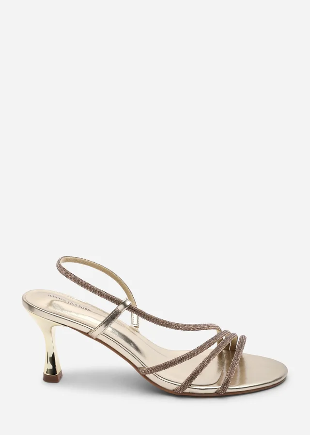 Where's That From Gloria Diamante Strappy Low Heeled Gold Metallic Sandals