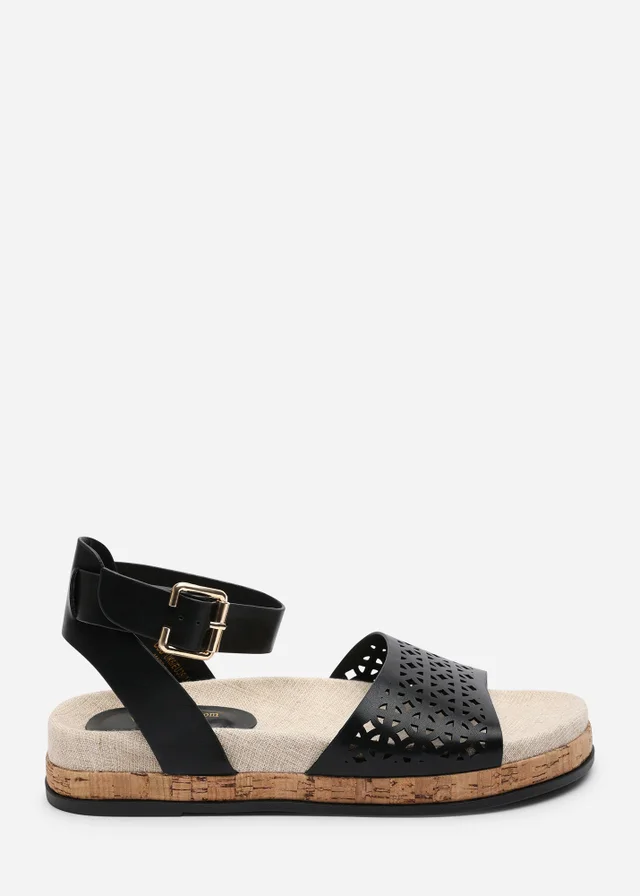 Where's That From Bask Cutout Design Flatform Black Sandal