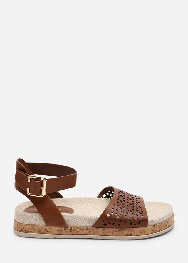 Where's That From Bask Cutout Design Flatform Tan Sandal