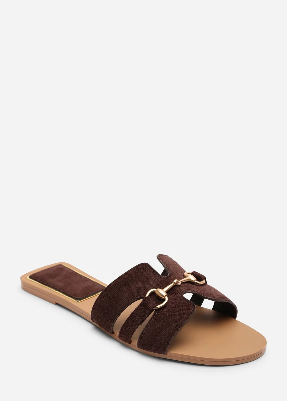 Where's That From Dorina Embellished Wide Fit Dark Brown Faux Suede Slide On Sandals - 4 Wide Image 1