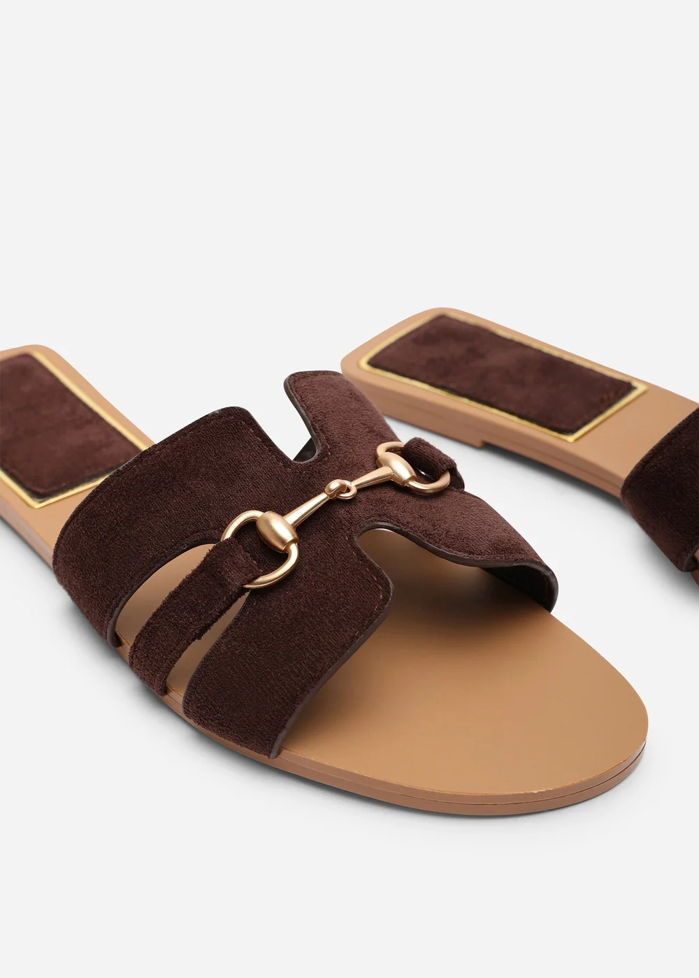 Where's That From Dorina Embellished Wide Fit Dark Brown Faux Suede Slide On Sandals - 4 Wide Image 4