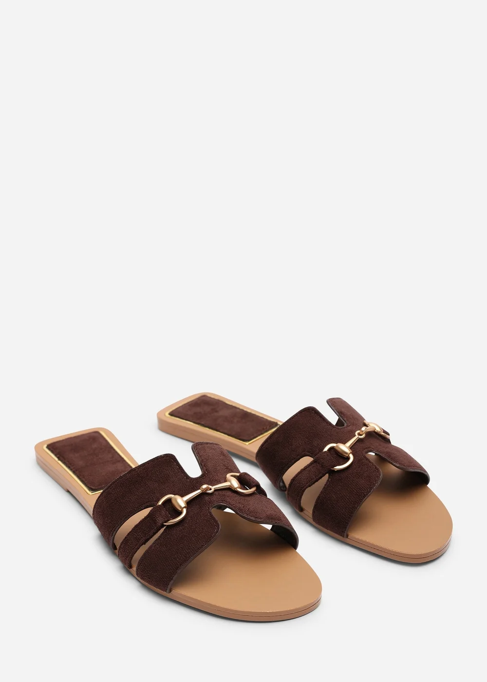 Where's That From Dorina Embellished Wide Fit Dark Brown Faux Suede Slide On Sandals - 4 Wide Image 3