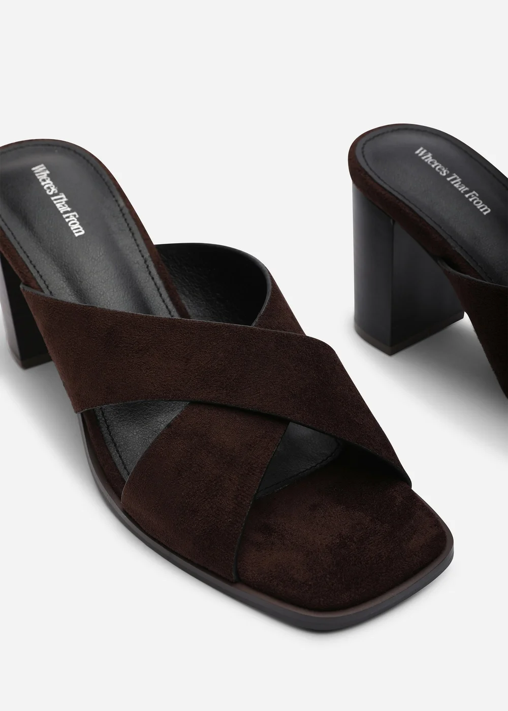 Where's That From Livana Crossover Strap Block Heel Sandal In Dark Brown Suede - 5 Image 5