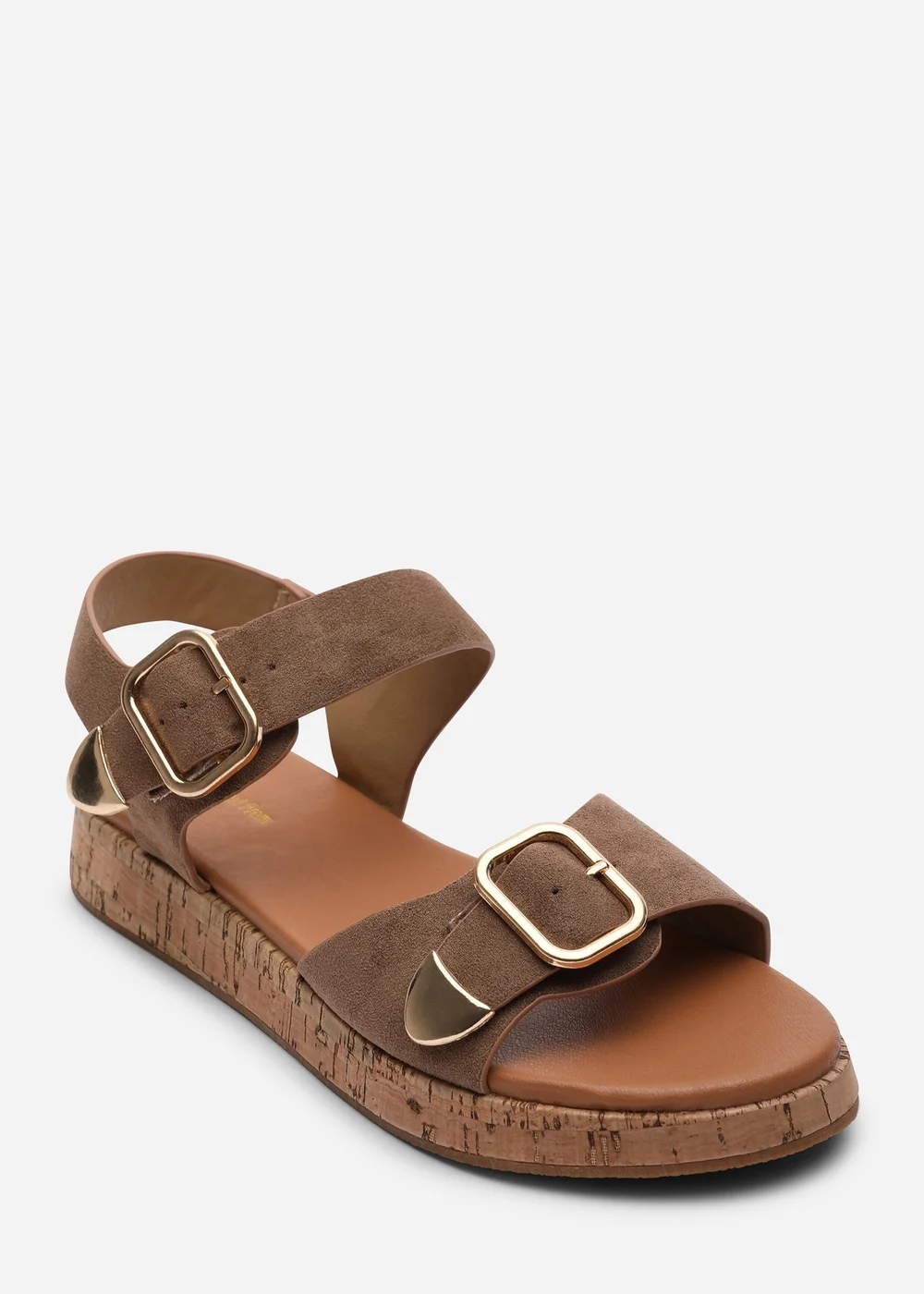 Where's That From Iridia Double Buckle Camel Faux Suede Low Wedge Sandal - 6 Image 3