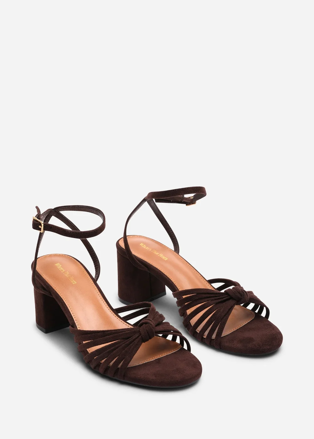 Where's That From Blossy Knotted Block Heel Sandal With Ankle Strap in Dark Brown Faux Suede - 5 Image 5