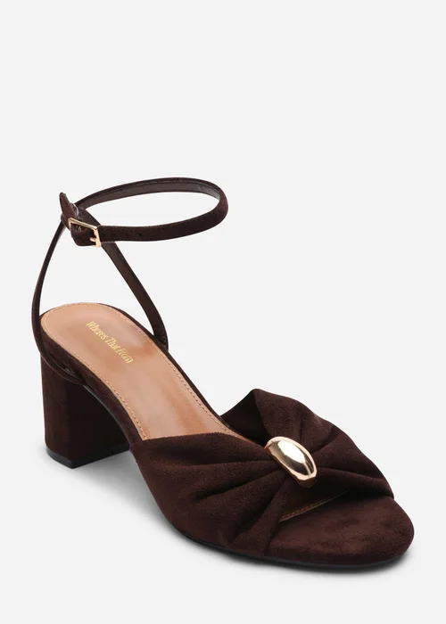 Where's That From Bluebird Block Heel Ruched Buckle Dark Brown Faux Suede Sandal - 6 Image 3