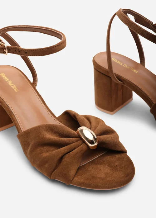 Where's That From Bluebird Block Heel Ruched Buckle Cognac Faux Suede Sandal - 6 Image 4