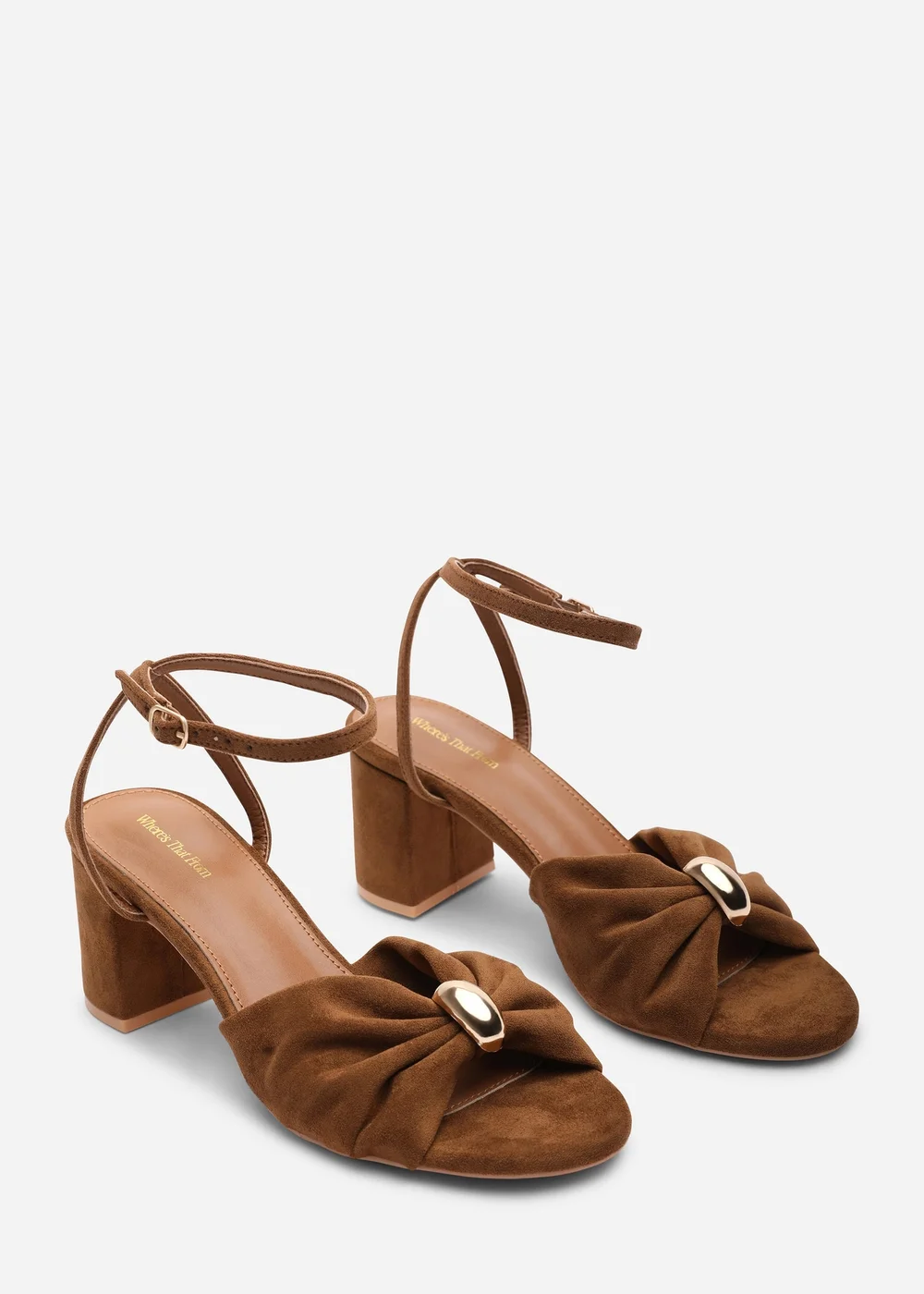 Where's That From Bluebird Block Heel Ruched Buckle Cognac Faux Suede Sandal - 6 Image 3