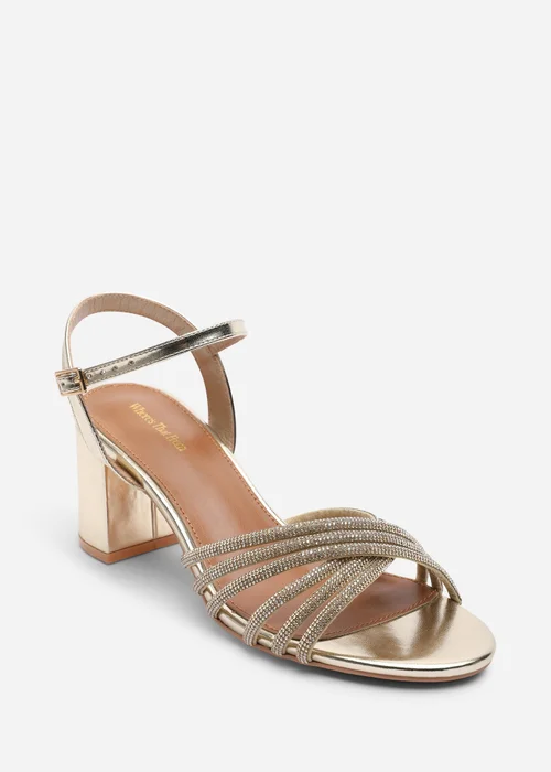 Where's That From Bellini Cross Over Diamante Strap Gold Metallic Block Heel Sandals - 5 Image 3