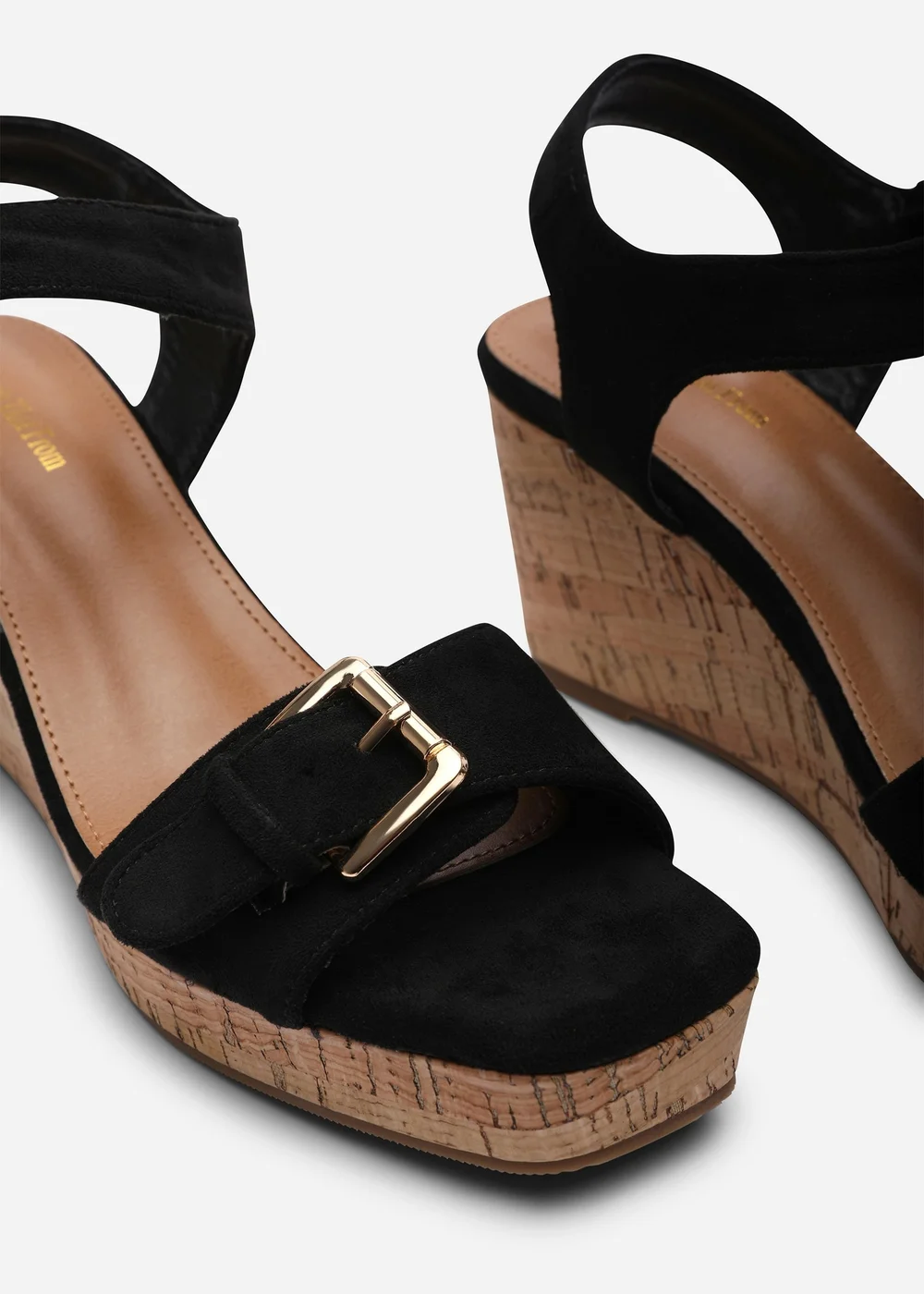 Where's That From Olivine Double Strap Platform Black Suede Wedge - Size 7 Image 5